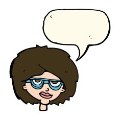 cartoon woman wearing spectacles with speech bubble N24