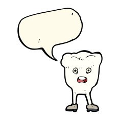 cartoon tooth looking afraid with speech bubble N4