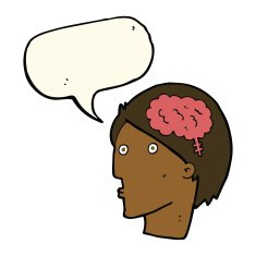 cartoon man with brain symbol speech bubble N14