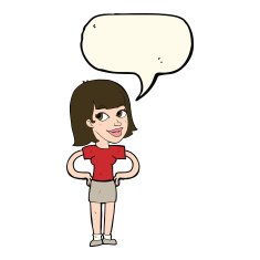 cartoon happy woman with hands on hips speech bubble N13