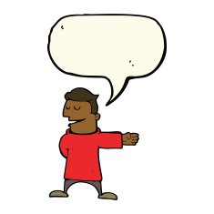 cartoon man gesturing direction with speech bubble N8