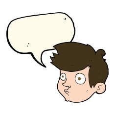 cartoon staring boy with speech bubble N19
