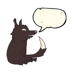 cartoon wolf sitting with speech bubble N4