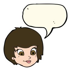 cartoon female face with speech bubble N92