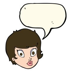 cartoon surprised female face with speech bubble N43