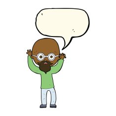 cartoon stressed bald man with speech bubble N7