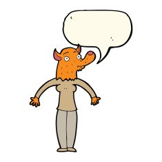 cartoon friendly fox woman with speech bubble N4
