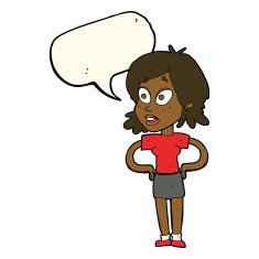 cartoon woman with hands on hips speech bubble N143