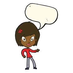cartoon pretty woman pointing with speech bubble N27