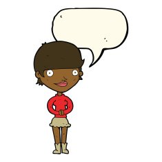 cartoon friendly woman with speech bubble N46