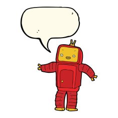 cartoon robot with speech bubble N115