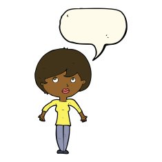 cartoon woman shrugging shoulders with speech bubble N318