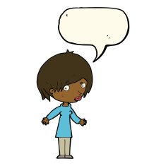 cartoon woman shrugging shoulders with speech bubble N319