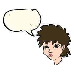 cartoon curious girl with speech bubble N7