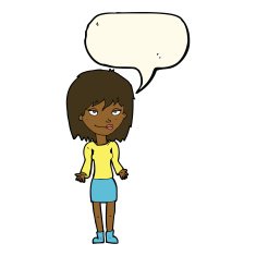 cartoon woman shrugging shoulders with speech bubble N320