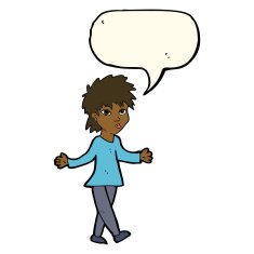 cartoon woman shrugging shoulders with speech bubble N321
