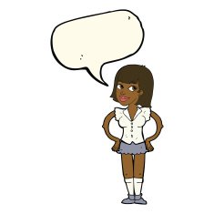 cartoon woman with hands on hips speech bubble N144