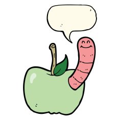 cartoon apple with worm speech bubble N33