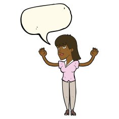 cartoon woman throwing hands in air with speech bubble N8
