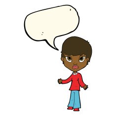 cartoon woman shrugging shoulders with speech bubble N322
