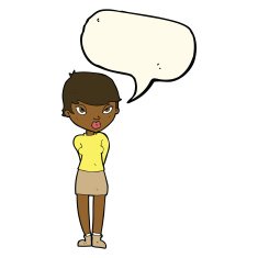 cartoon shy woman with speech bubble N33