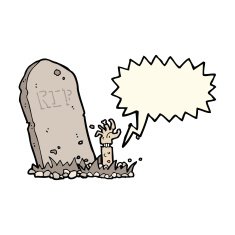 cartoon zombie rising from grave with speech bubble N9