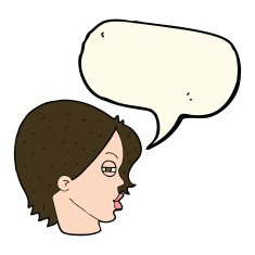 cartoon female face with narrowed eyes speech bubble N7