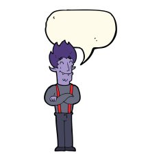 cartoon happy vampire man with speech bubble N20