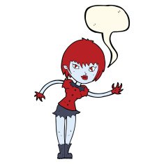 cartoon vampire girl welcoming with speech bubble N7