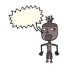 cartoon robot with speech bubble N116