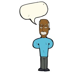 cartoon annoyed balding man with speech bubble N8