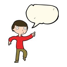 cartoon boy pointing with speech bubble N19