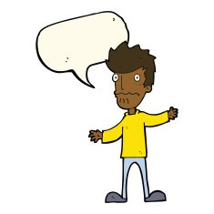cartoon nervous man with speech bubble N90