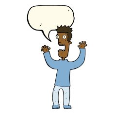 cartoon terrified man with speech bubble N135