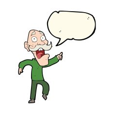 cartoon frightened old man with speech bubble N24