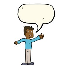 cartoon worried man reaching with speech bubble N14