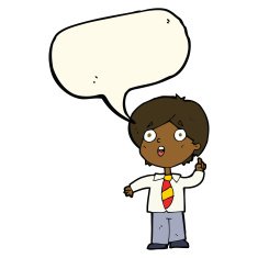 cartoon schoolboy answering question with speech bubble N8