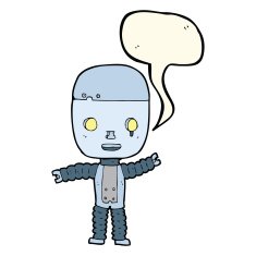 cartoon robot with speech bubble N117