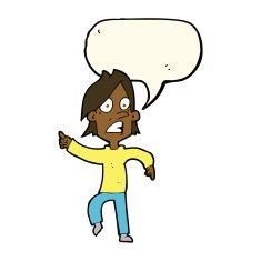 cartoon worried man pointing with speech bubble N20