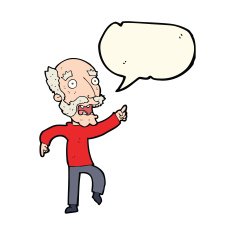 cartoon frightened old man with speech bubble N25