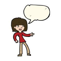 cartoon girl pointing with speech bubble N19