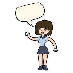 cartoon girl waving with speech bubble N20