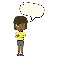 cartoon woman with crossed arms speech bubble N32