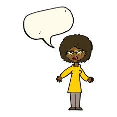 cartoon woman wearing glasses with speech bubble N13