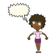 cartoon excited woman with speech bubble N88