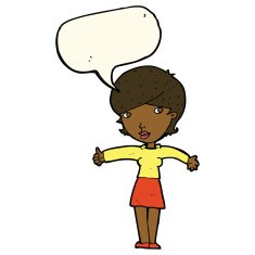 cartoon woman giving thumbs up symbol with speech bubble N45