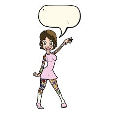 cartoon woman with tattoos speech bubble N7