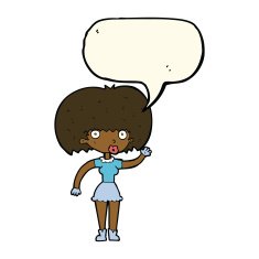 cartoon woman waving with speech bubble N230