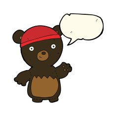 cartoon black bear wearing hat with speech bubble N4