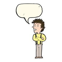 cartoon boy with folded arms speech bubble N11